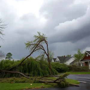 Destruction caused by severe storms in Michigan with fallen trees and damaged homes