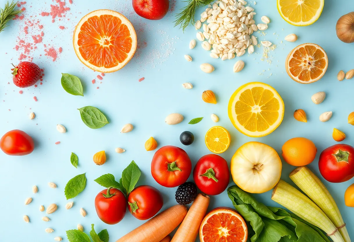 An assortment of natural food items reflecting the shift from synthetic dyes.