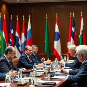 Finance leaders discussing global trade policies