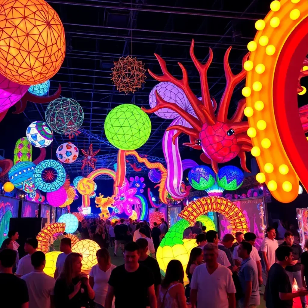 An immersive art exhibit at ArtPrize 2025 featuring colorful lights and creative installations