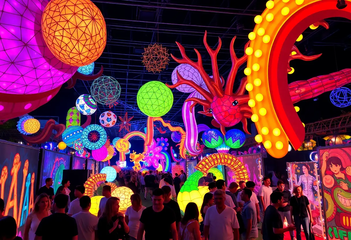 An immersive art exhibit at ArtPrize 2025 featuring colorful lights and creative installations