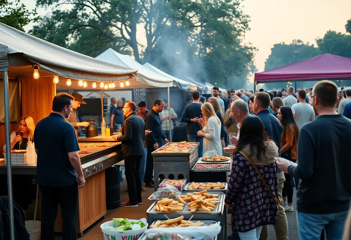 Crowd enjoying BBQ and live music at the Barley BBQ Beats event in Grand Rapids.