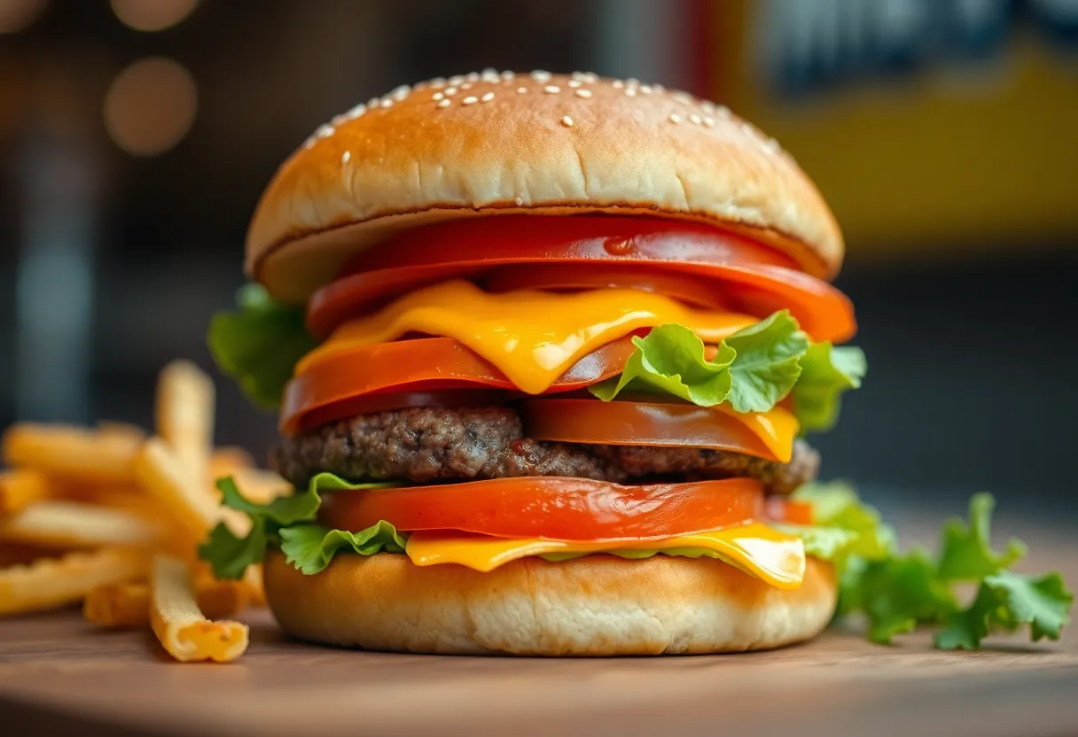 Close-up of a Whopper burger showcasing fresh ingredients.