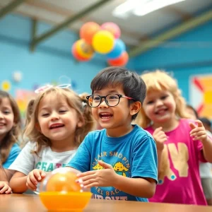 Children enjoying activities at a summer Vacation Bible School