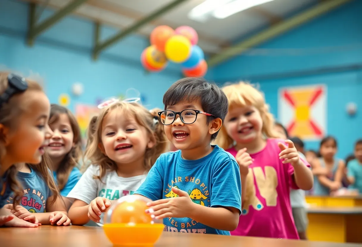 Children enjoying activities at a summer Vacation Bible School