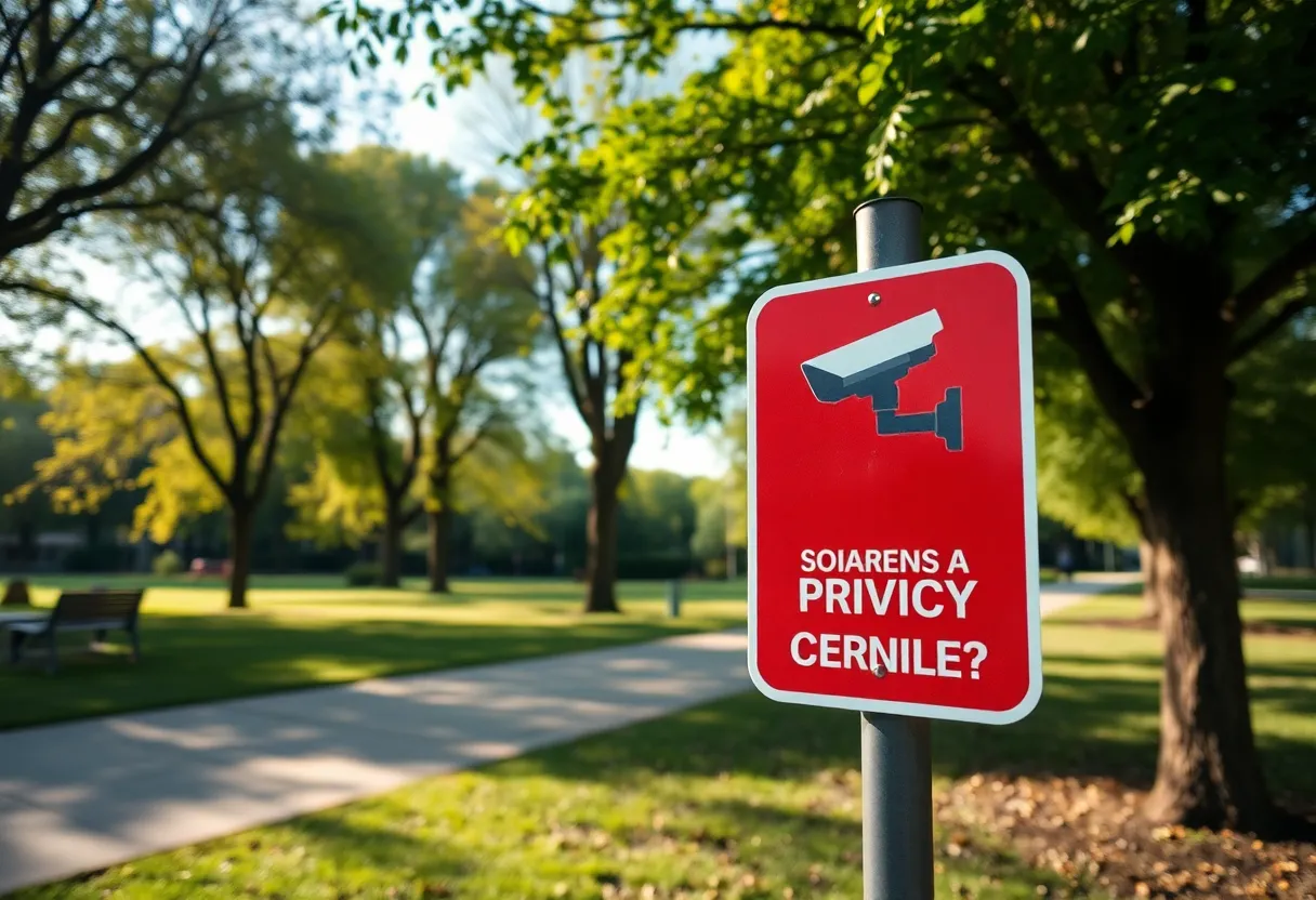 Sign promoting privacy awareness in a public space