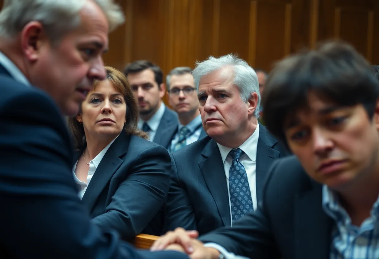 A courtroom scene depicting the tension during the Patrick Lyoya murder trial