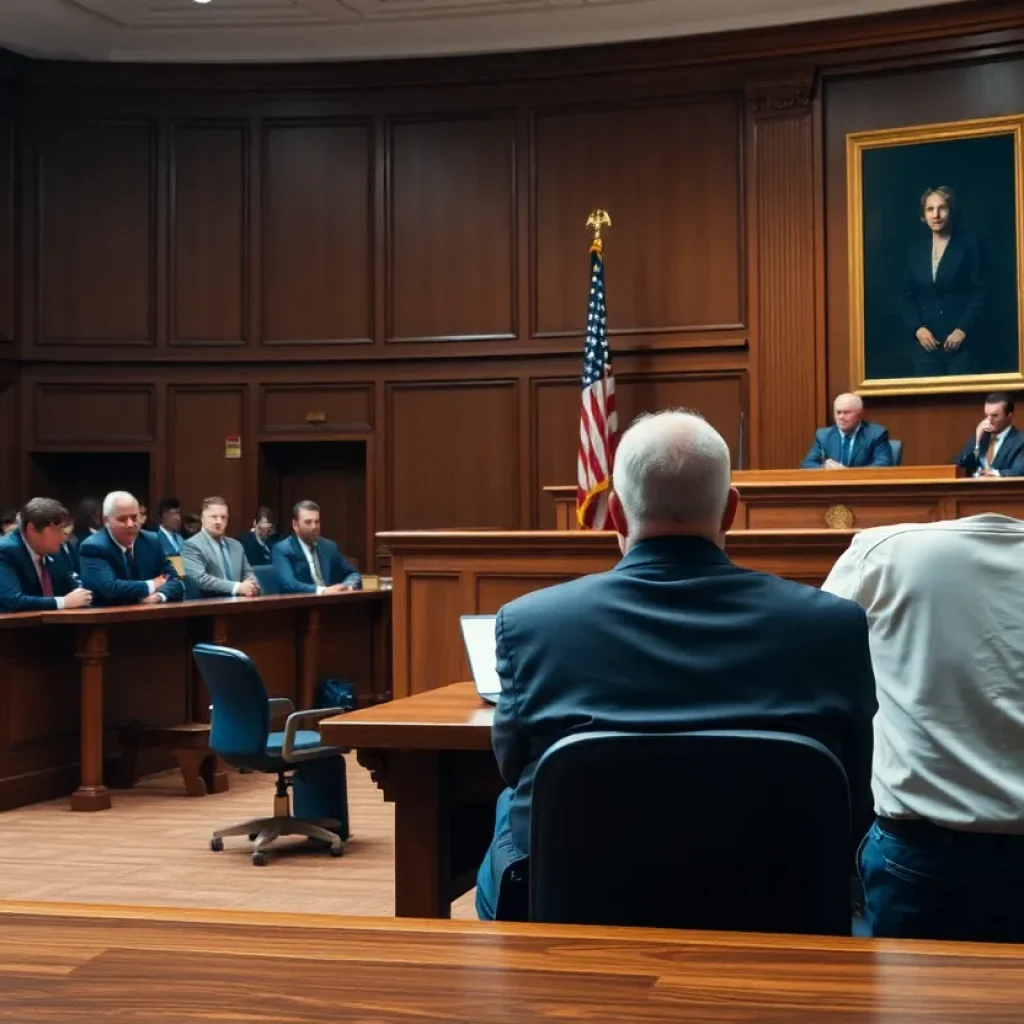 Courtroom trial scene