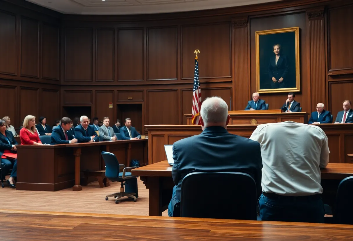 Courtroom trial scene