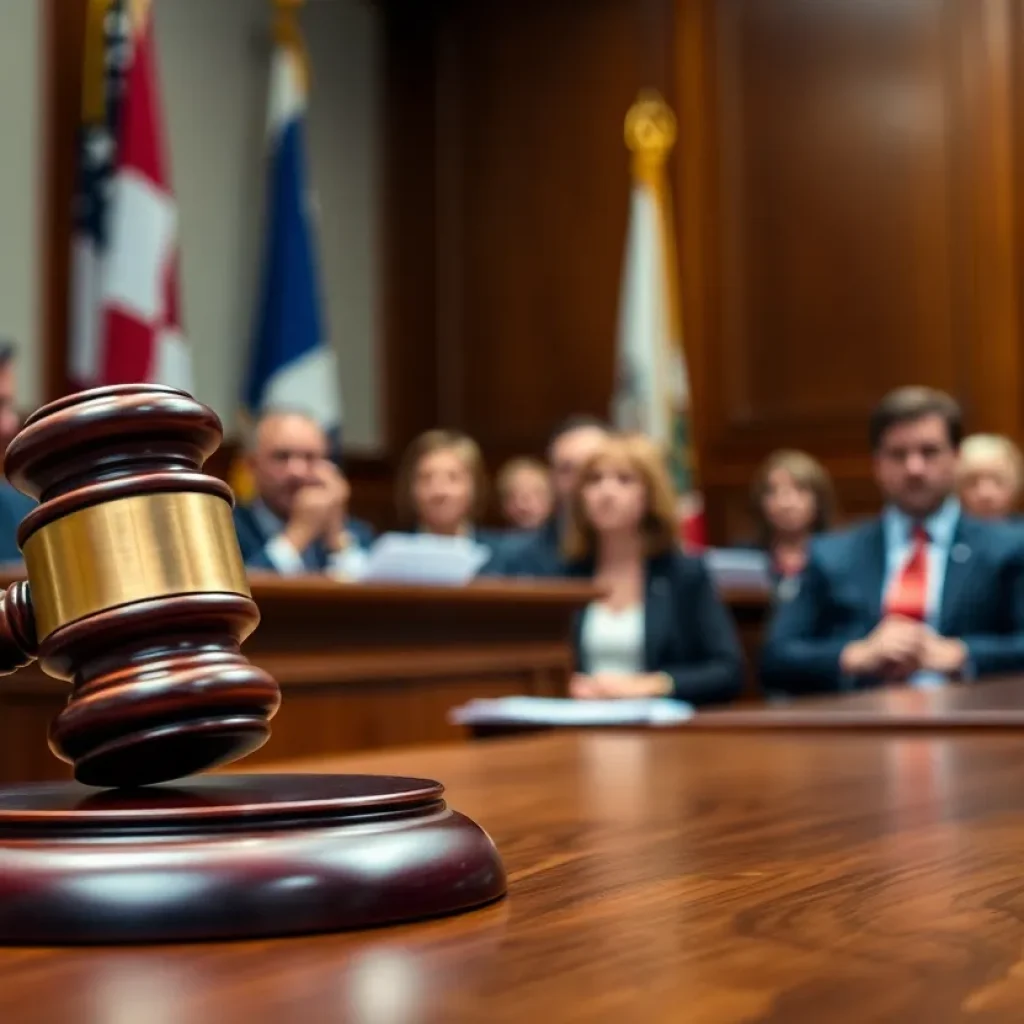 A courtroom symbolizing justice in a sexual misconduct case