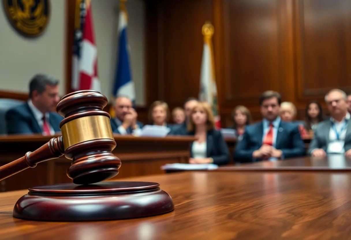 A courtroom symbolizing justice in a sexual misconduct case
