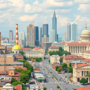 Cityscape representing economic activity and government efficiency