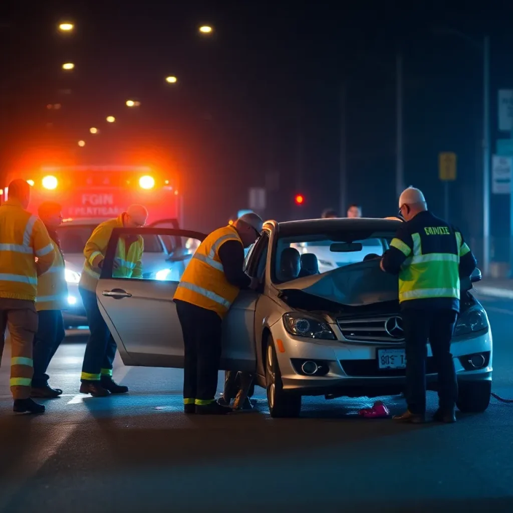 Emergency responders working at the scene of a car accident in Wyoming, Michigan