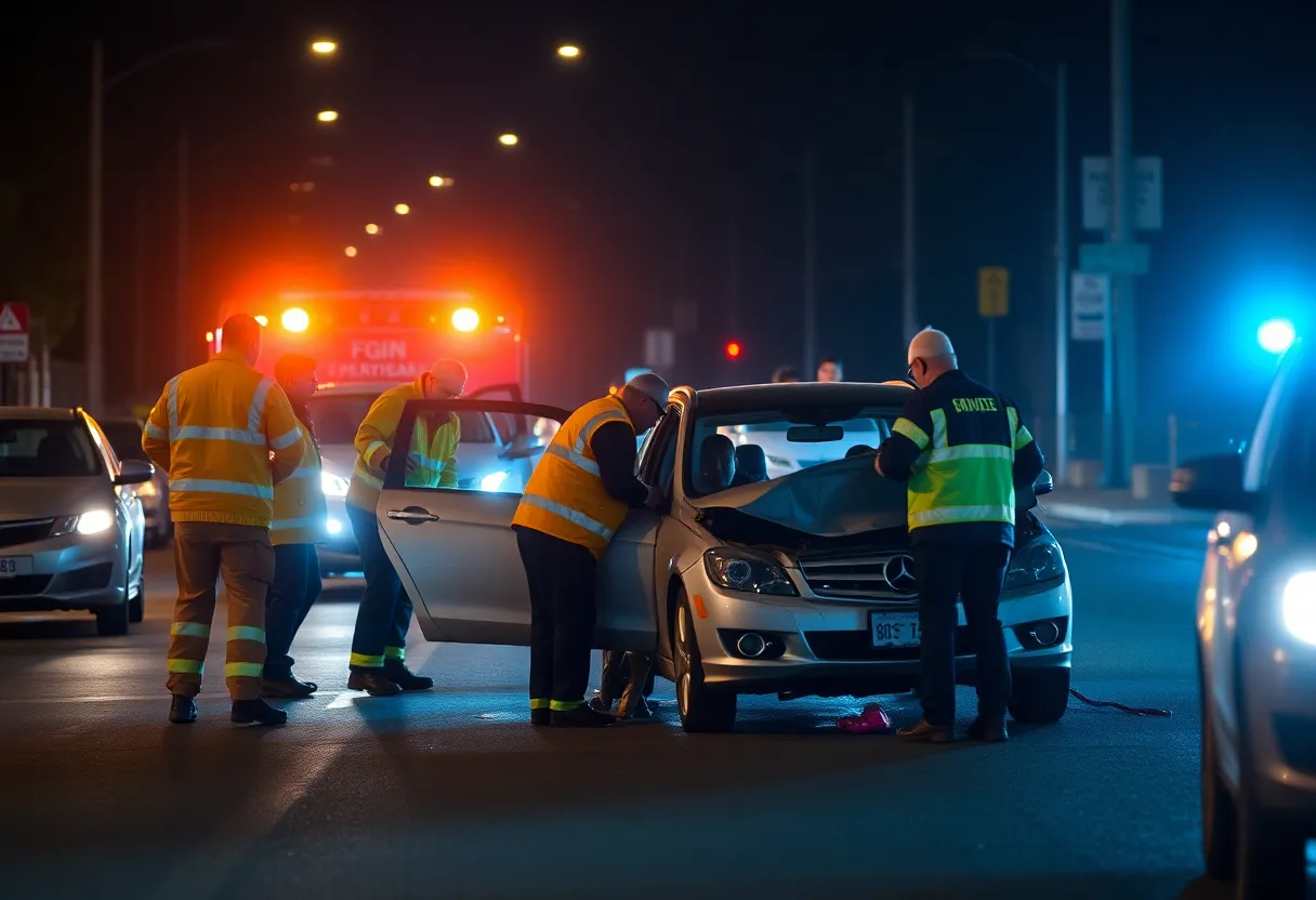 Emergency responders working at the scene of a car accident in Wyoming, Michigan