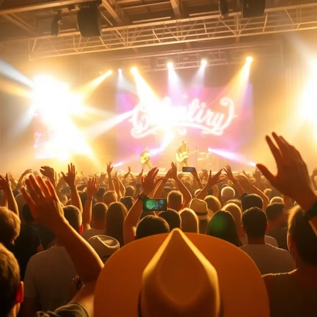 Crowd enjoying an Eric Church concert with vibrant stage lights