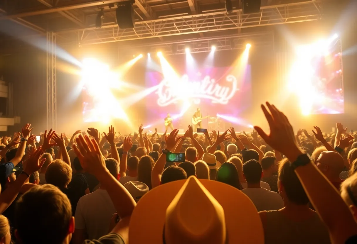 Crowd enjoying an Eric Church concert with vibrant stage lights
