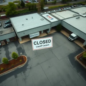 A factory in Michigan with a closed sign indicating layoffs