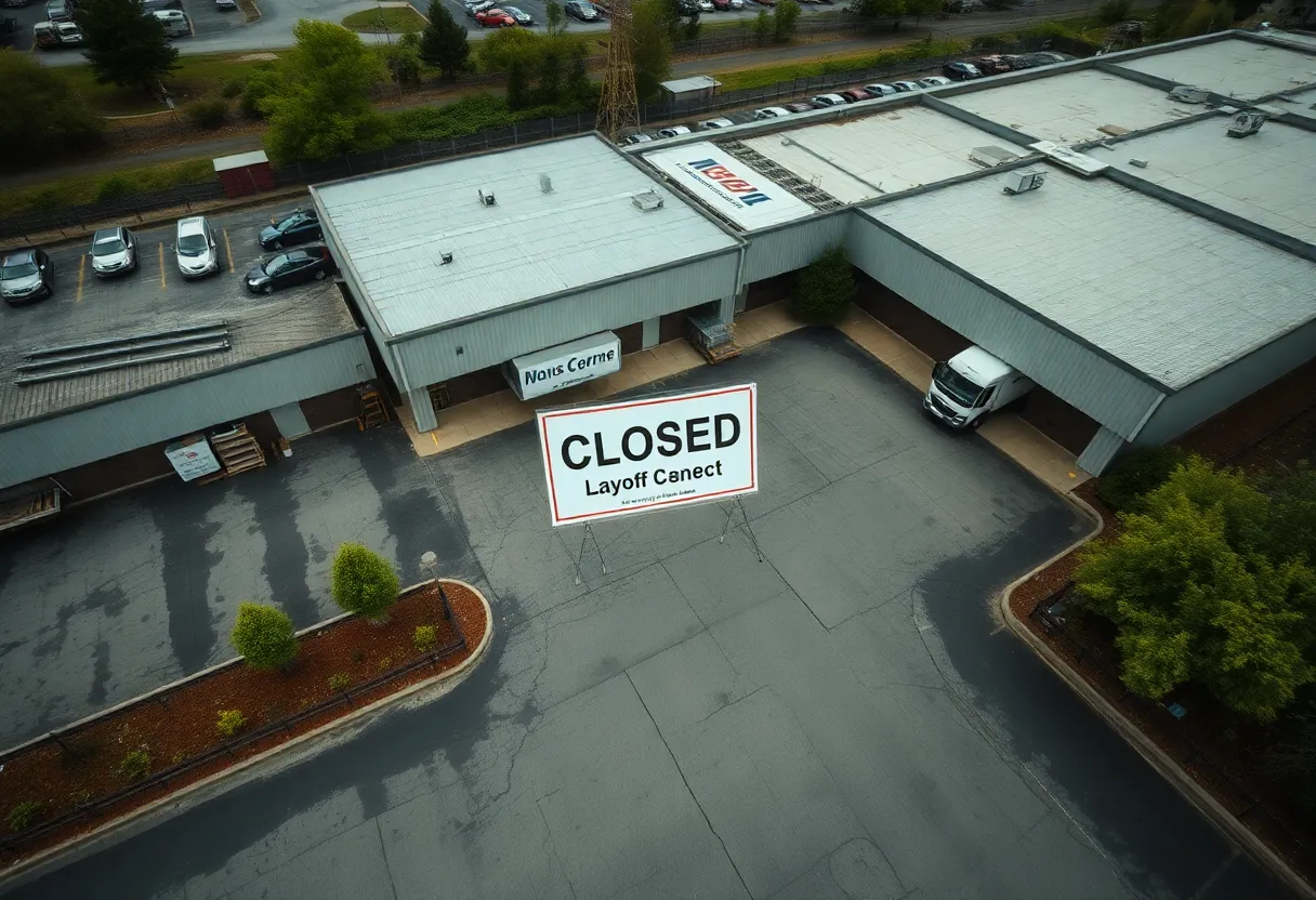 A factory in Michigan with a closed sign indicating layoffs