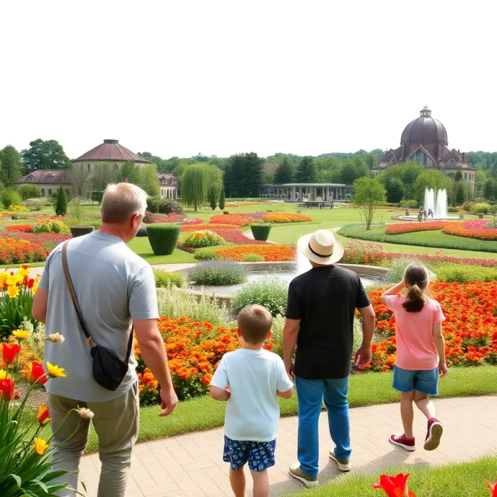 Family enjoying their day among the colorful flowers at Frederik Meijer Gardens