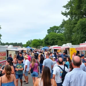 Crowd enjoying food at the Grand Rapids Food Truck Fridays event