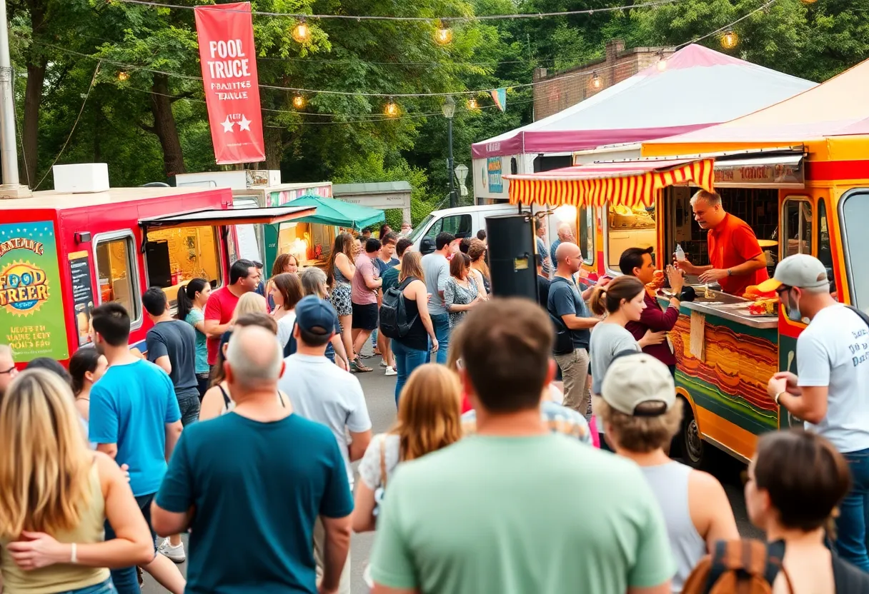 Crowd enjoying food at Food Truck Fridays in Grand Rapids