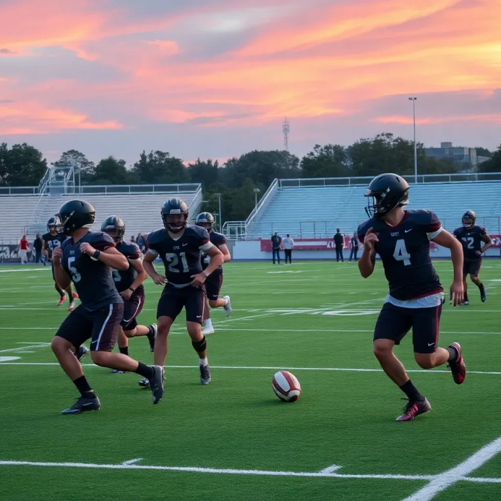 Dynamic football training scene with players on the field