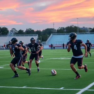 Dynamic football training scene with players on the field