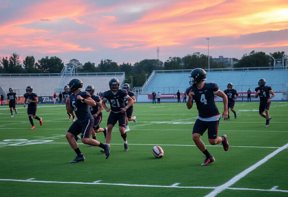 Dynamic football training scene with players on the field
