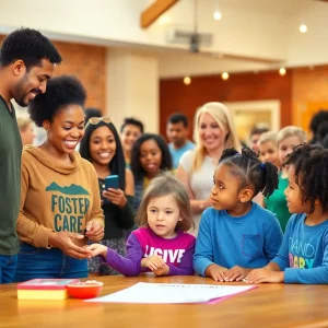 Community event for foster care awareness with families and children