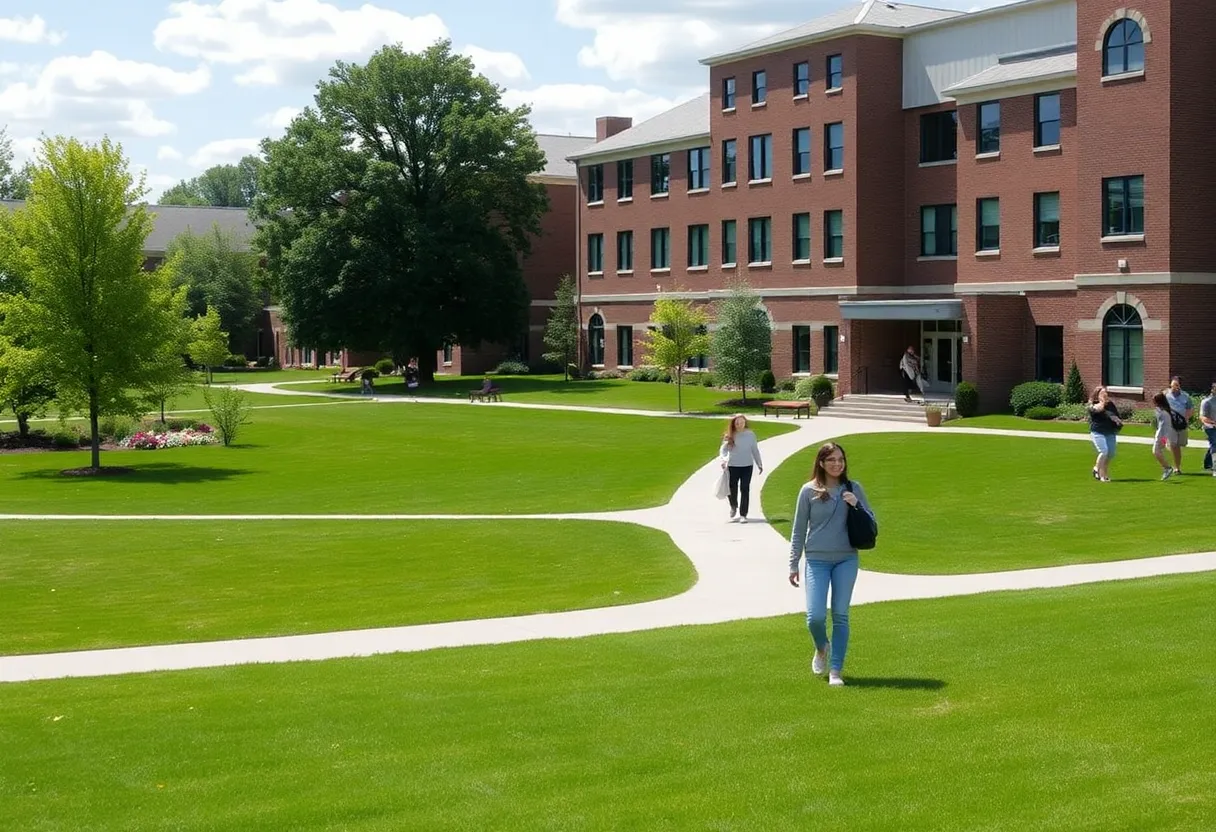 Green campus landscape of Grand Rapids Community College