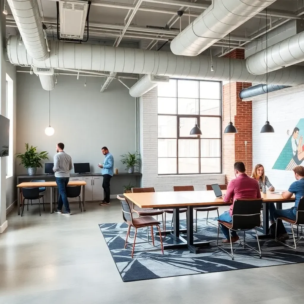 A vibrant coworking hub showcasing flexible workspaces in Grand Rapids.