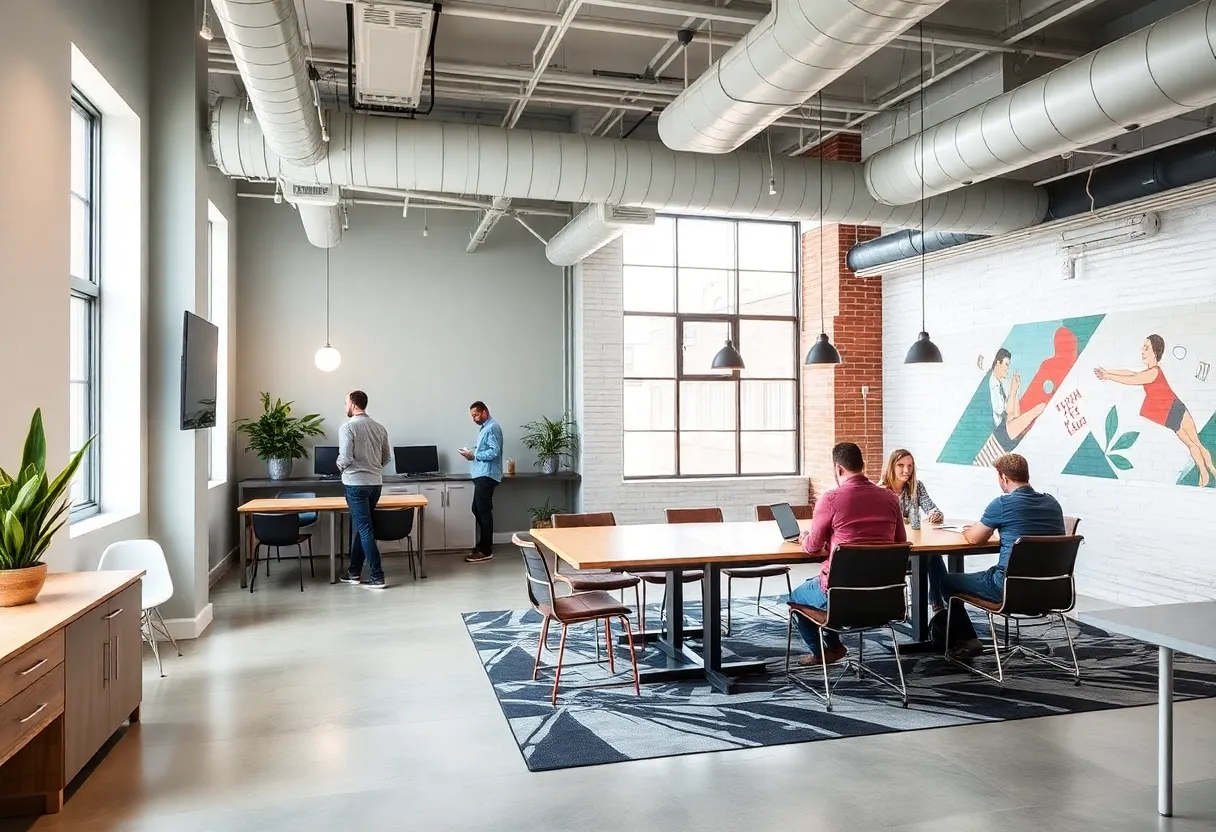 A vibrant coworking hub showcasing flexible workspaces in Grand Rapids.