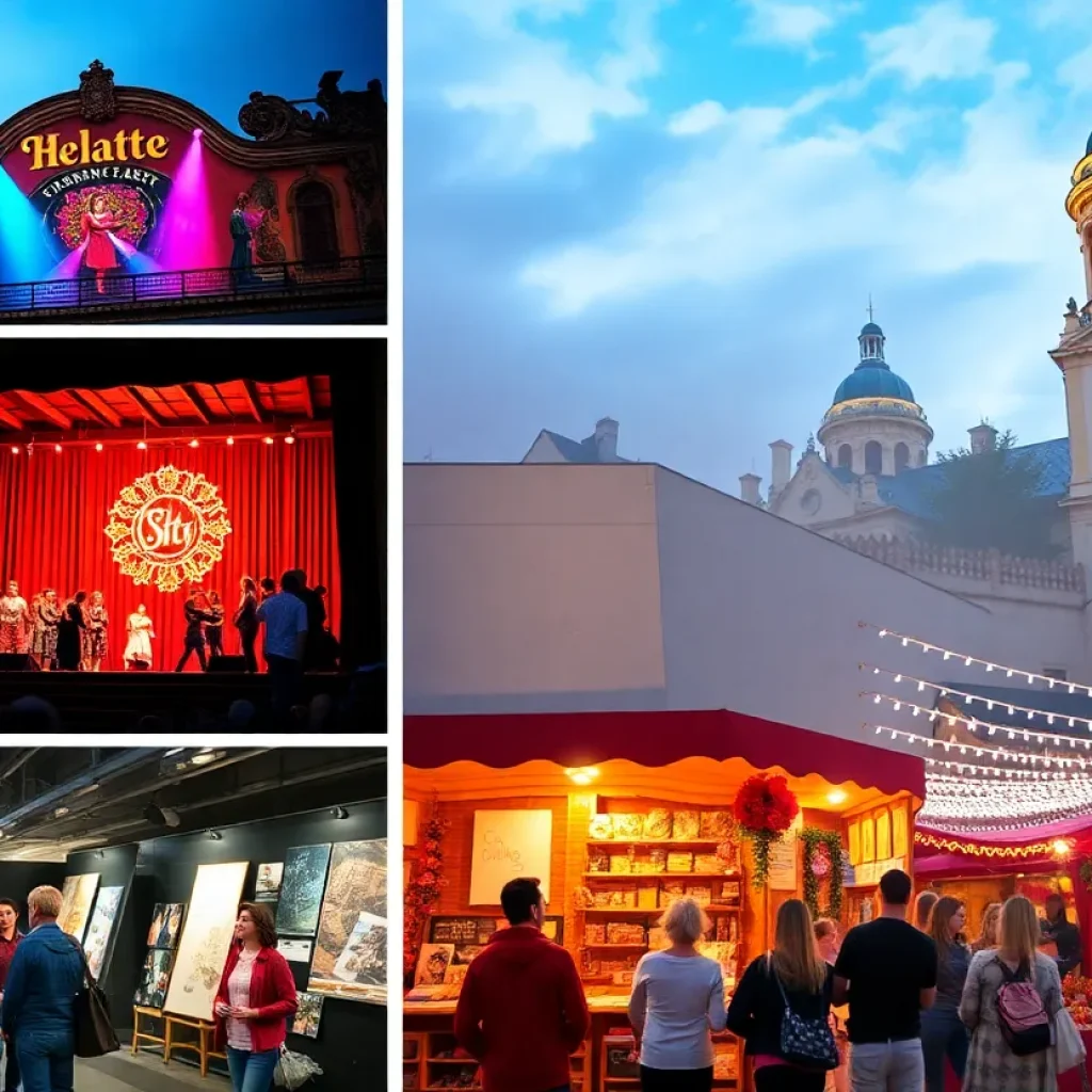 A collage representing various events in Grand Rapids including theater, art markets, and community activities.