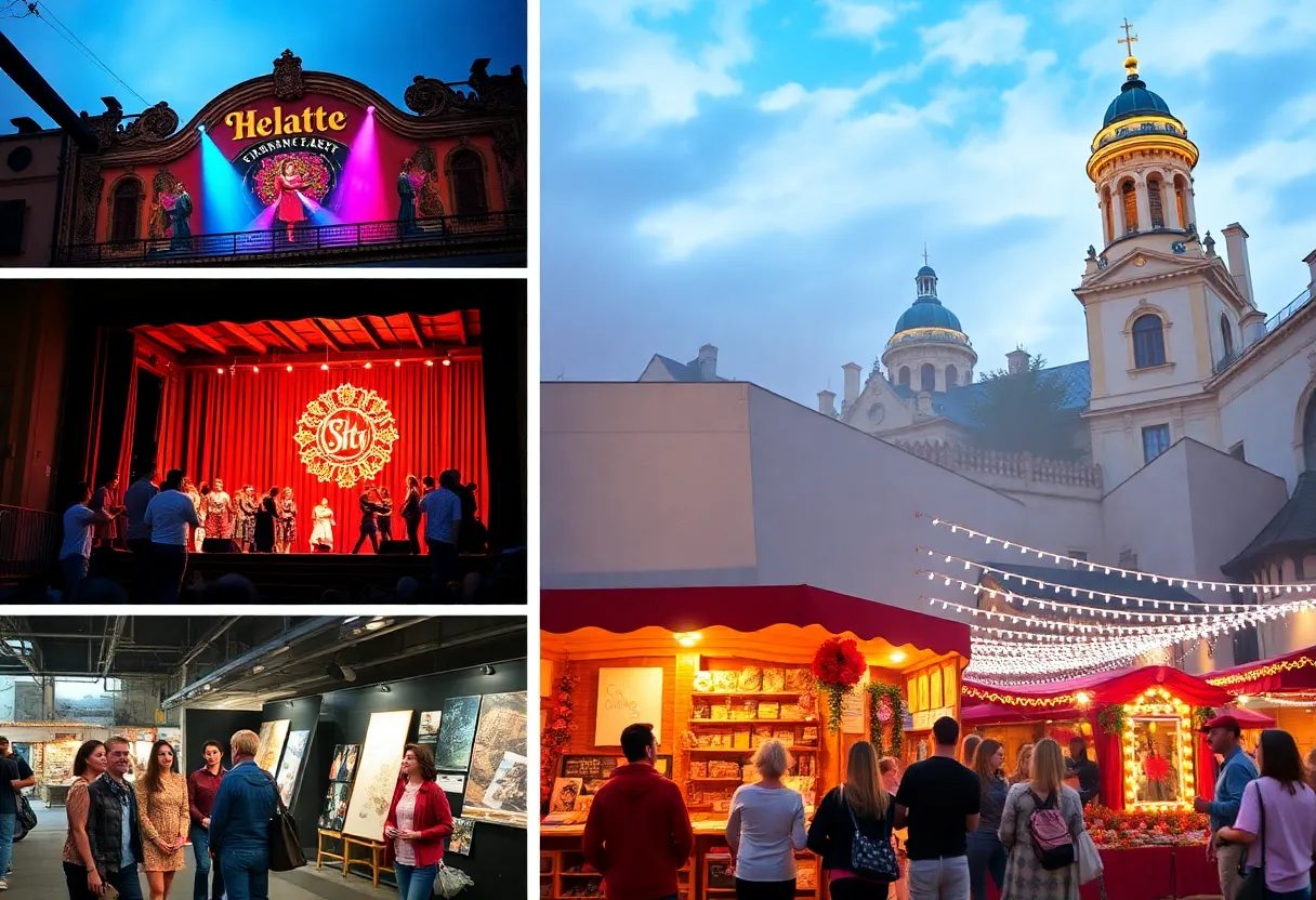 A collage representing various events in Grand Rapids including theater, art markets, and community activities.