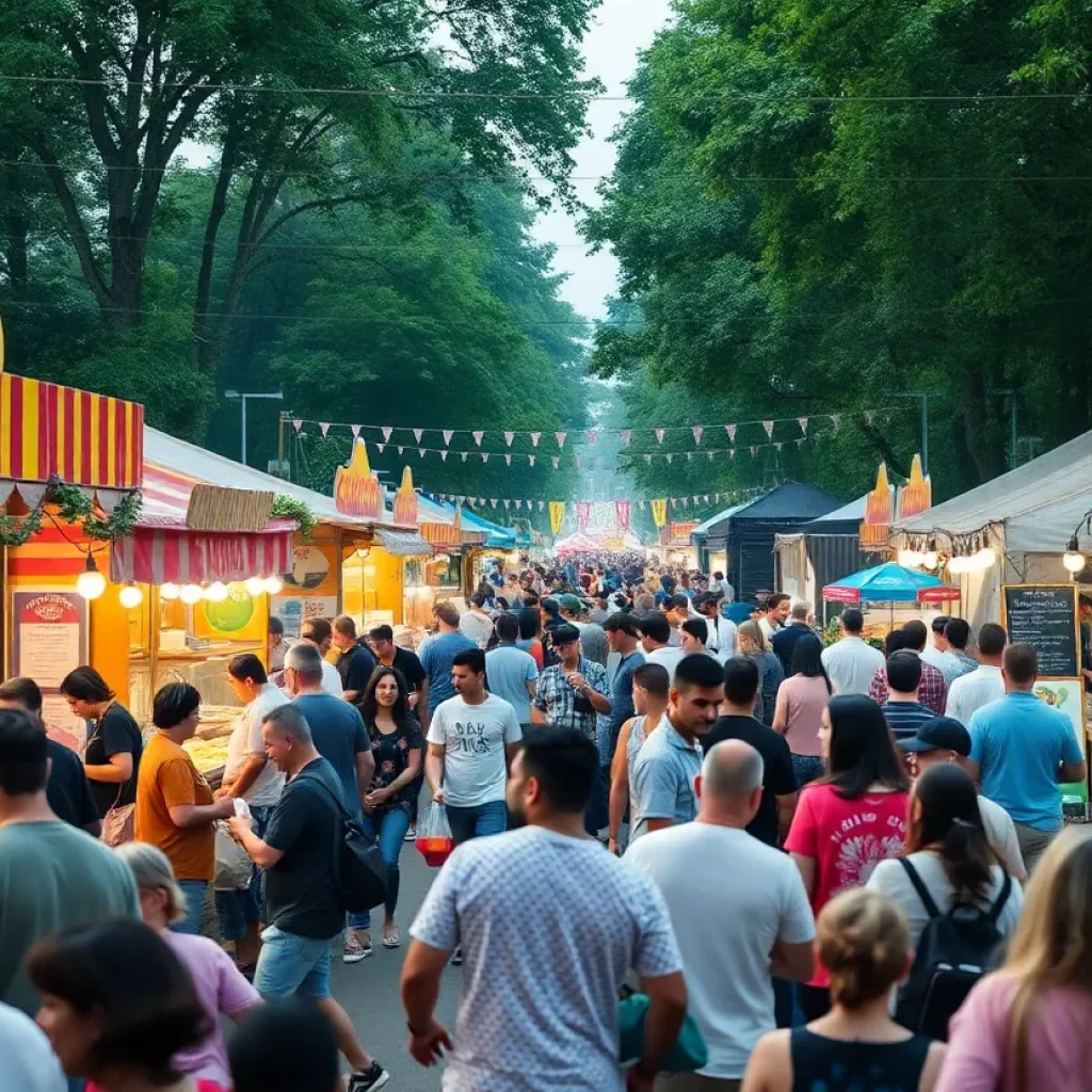 Crowds enjoying the Grand Rapids Foodie Frenzy with food stalls and live music