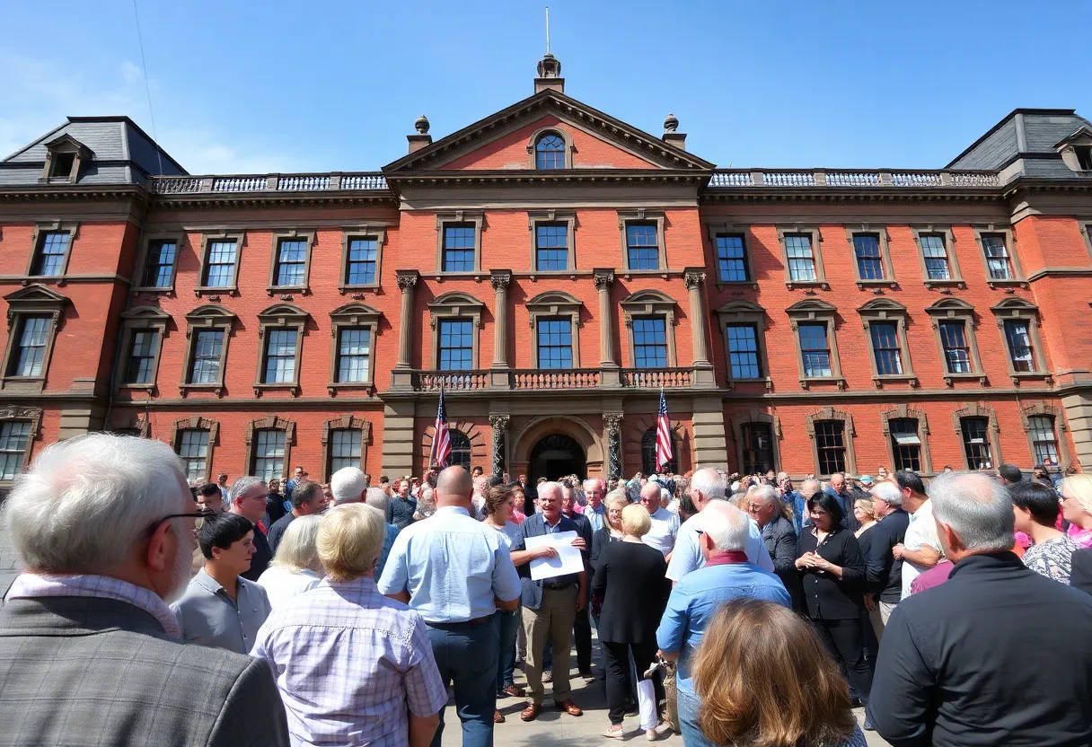Attendees at the Grand Rapids Historic Preservation Awards Ceremony in front of a beautifully restored historic building.