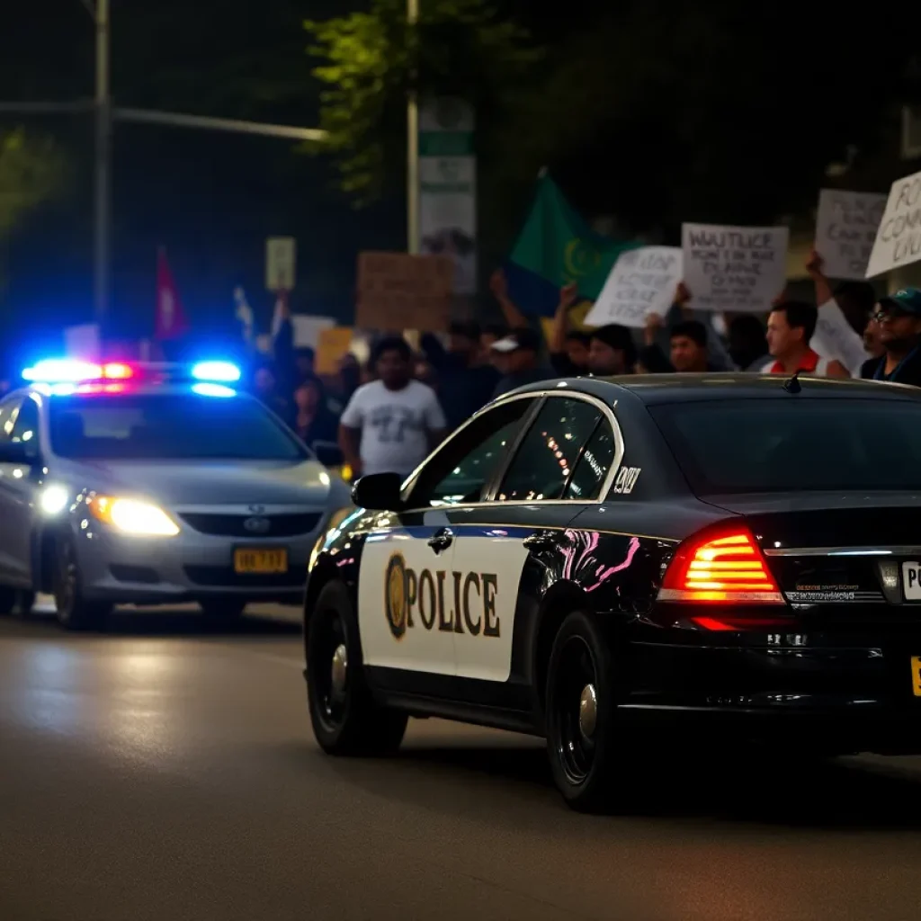 Community members holding signs during a protest against police use of force in Grand Rapids