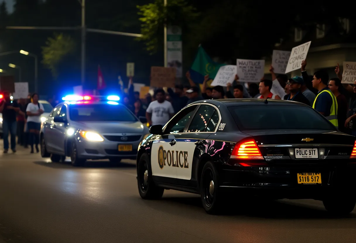 Community members holding signs during a protest against police use of force in Grand Rapids