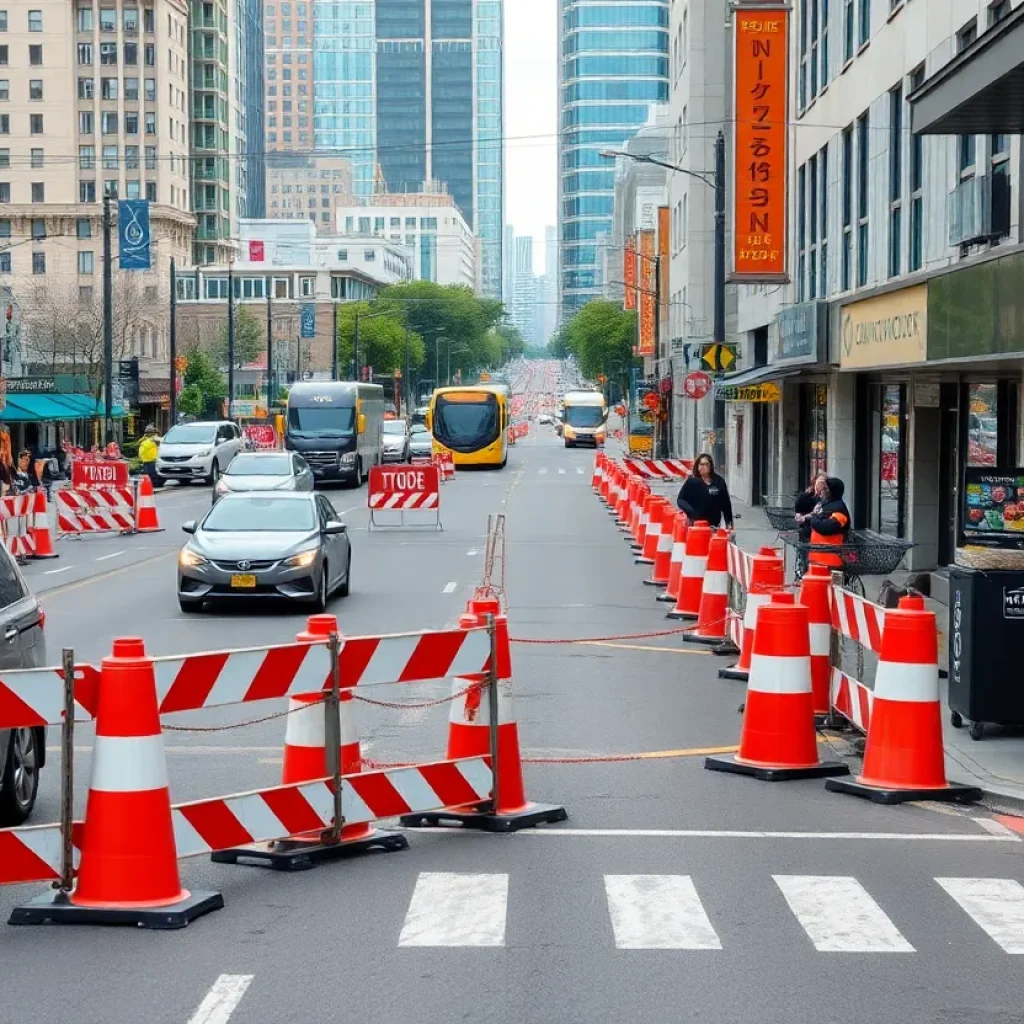 Construction work on Plainfield Avenue in Grand Rapids
