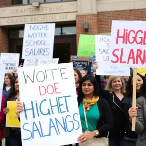 Educators protesting for salary increases in Grand Rapids