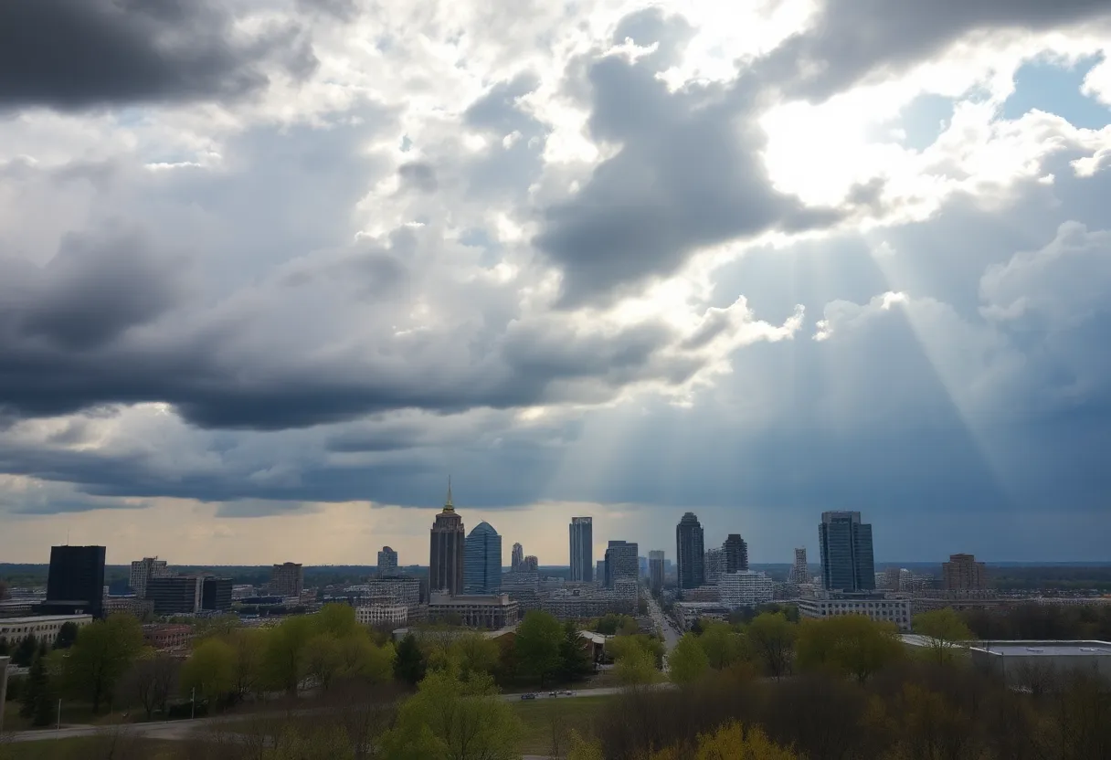 Scenic view of Grand Rapids with dramatic sky indicating changing weather patterns