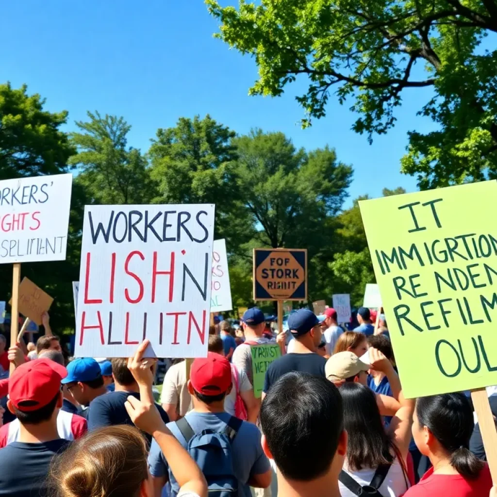 Crowd at the Grand Rapids rally for workers' rights and immigration reform