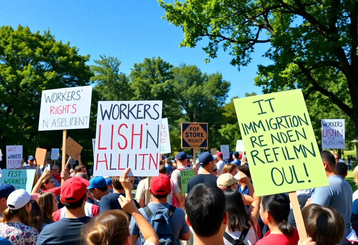Crowd at the Grand Rapids rally for workers' rights and immigration reform