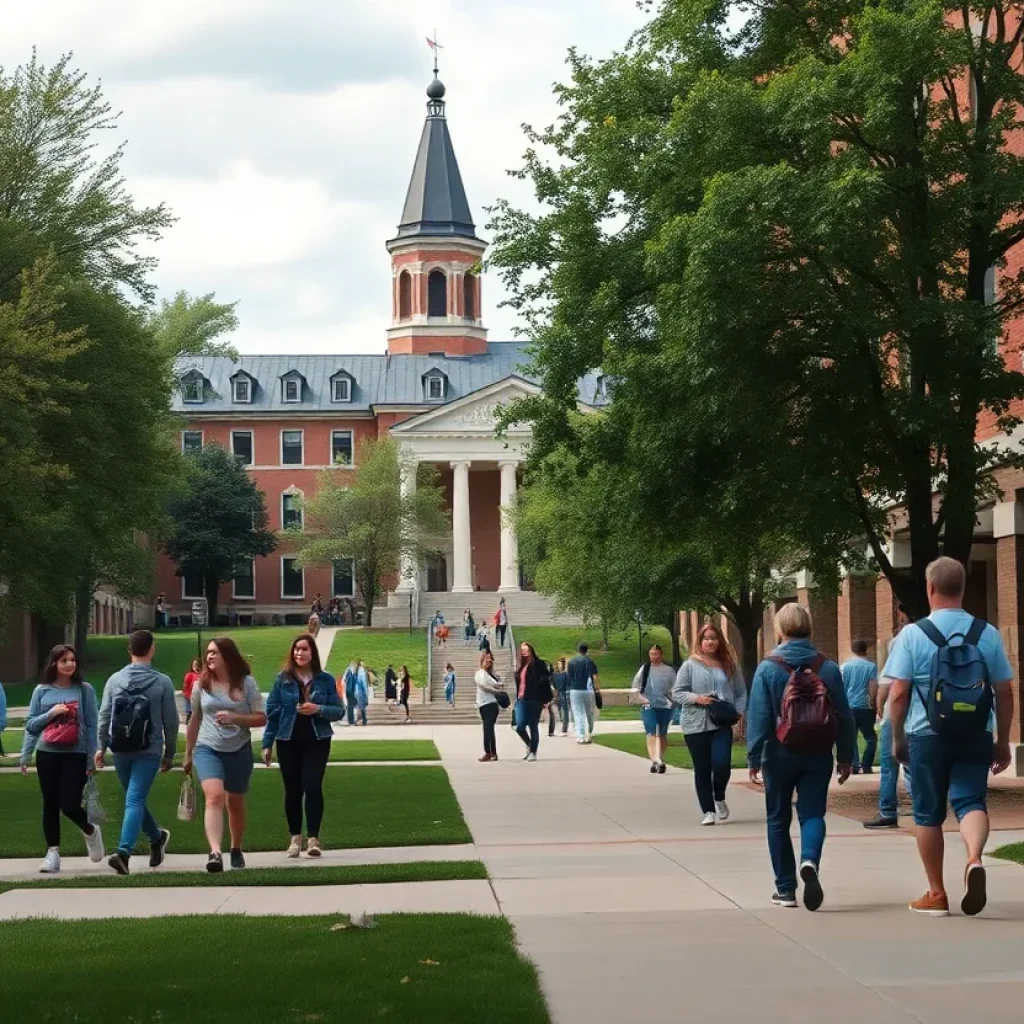 Students interacting on Grand Valley State University campus