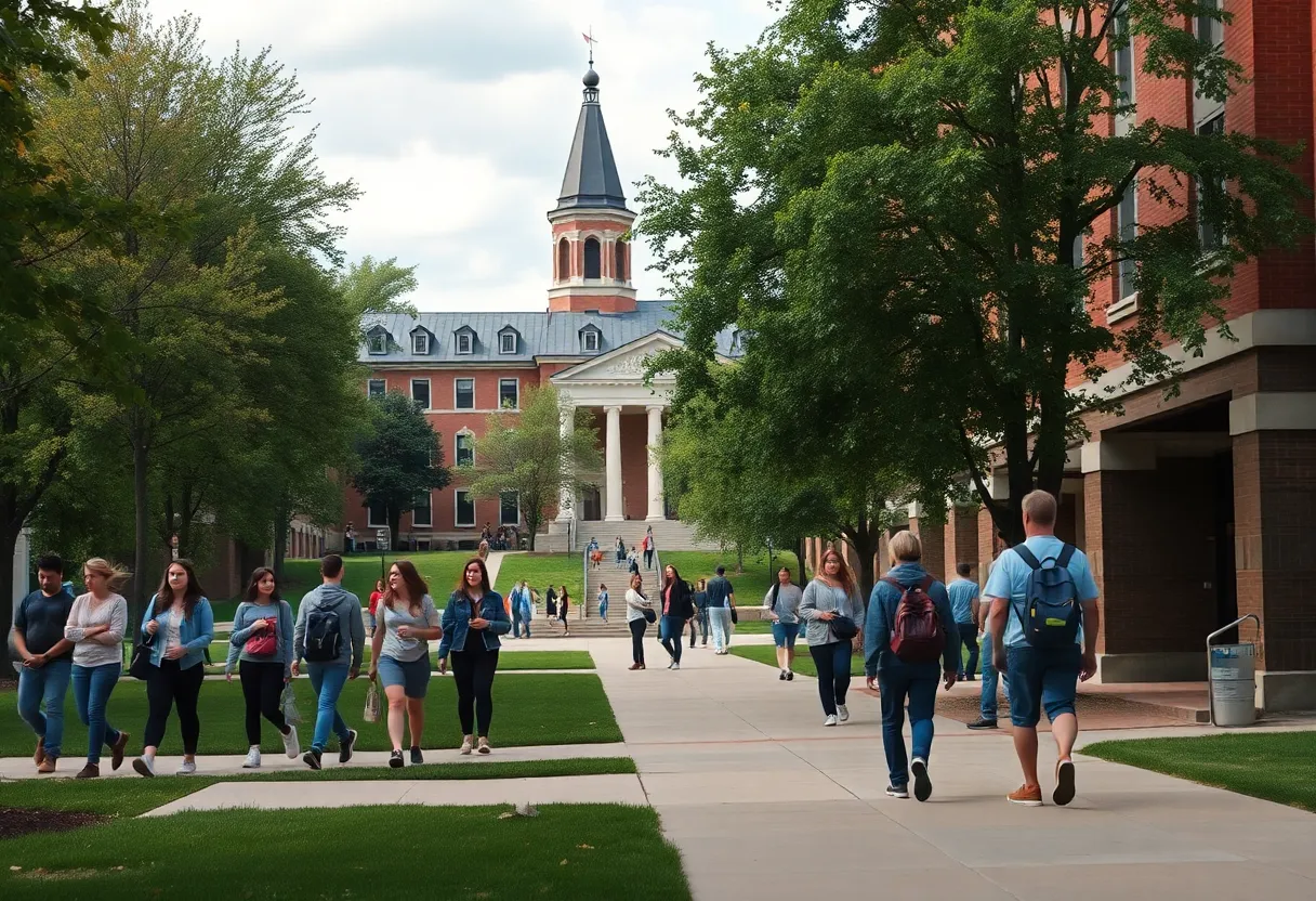Students interacting on Grand Valley State University campus