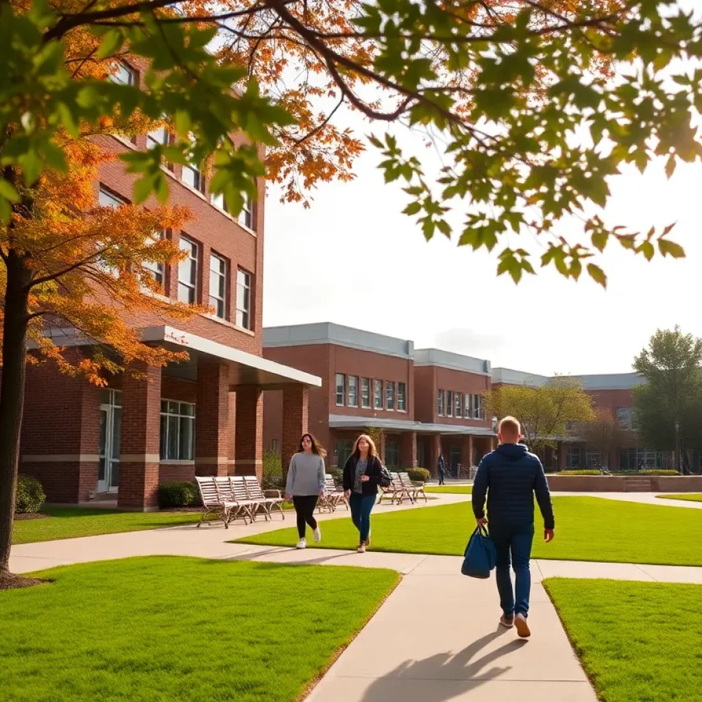 Students walking on Grand Valley State University campus