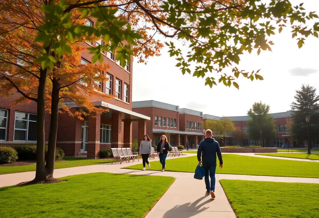 Students walking on Grand Valley State University campus