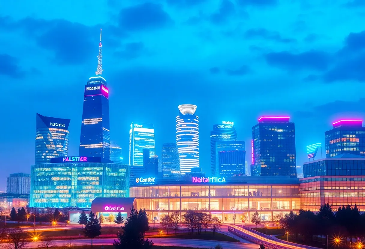 Futuristic healthcare skyline representing innovation in Michigan.