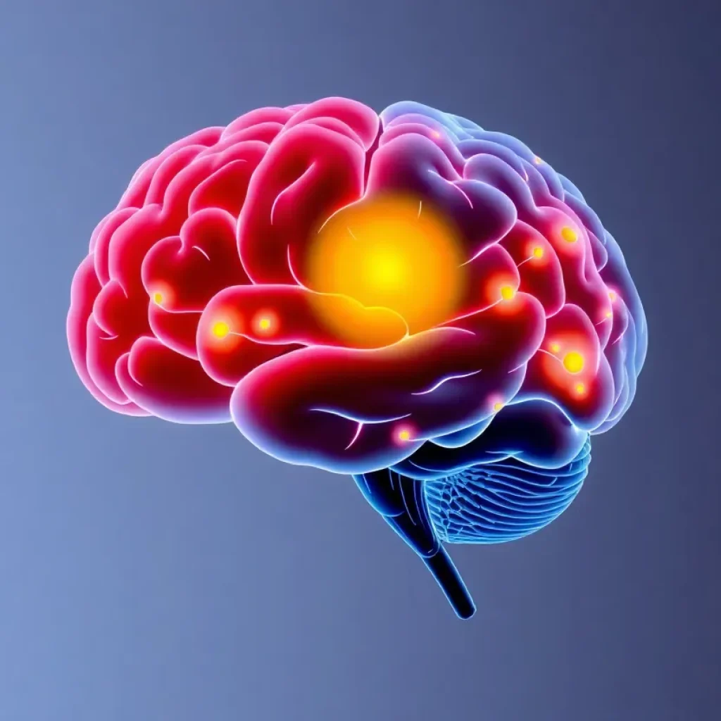 Illustration of brain highlighting areas affected by long COVID