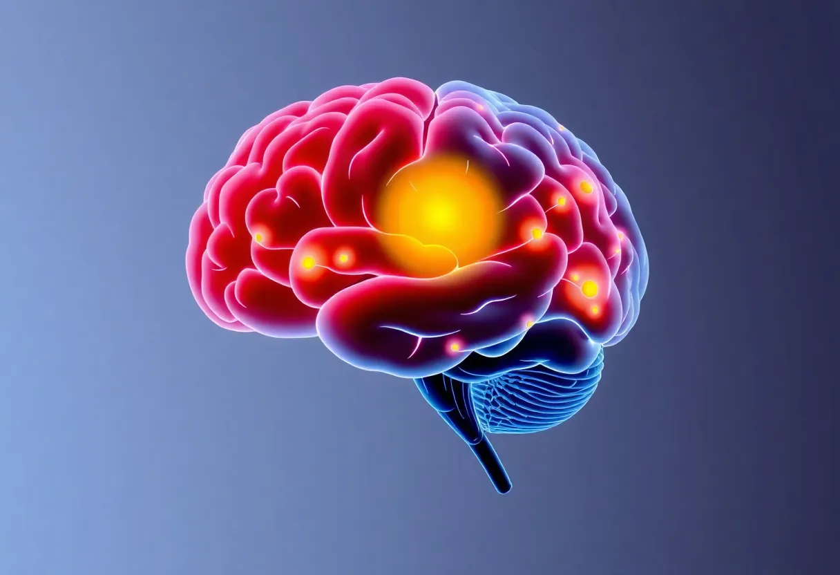 Illustration of brain highlighting areas affected by long COVID